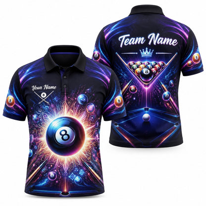 Neon Cosmic 8 Ball Graphic Custom Billiard Polo Shirt
