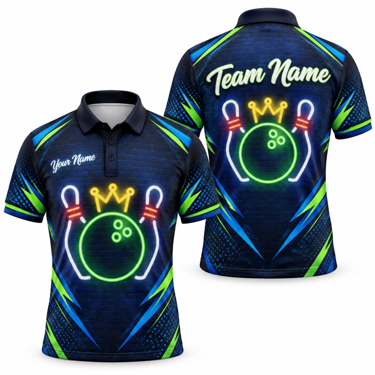 Neon Crown Bowling Ball Sport Custom Bowling Polo Shirt