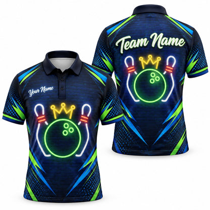 Neon Crown Bowling Ball Sport Custom Bowling Polo Shirt