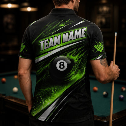 Neon Flaming 8 Ball Sport Personalized Billiard Polo Shirt Back View