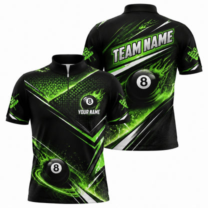 Neon Flaming 8 Ball Sport Personalized Billiard Polo Shirt Jersey Zip 1 4 Collar