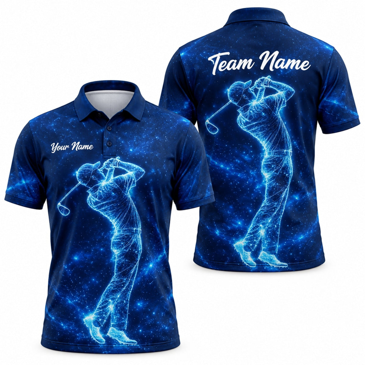 Neon Golfer Swing Silhouette Graphic Personalized Golf Polo Shirt