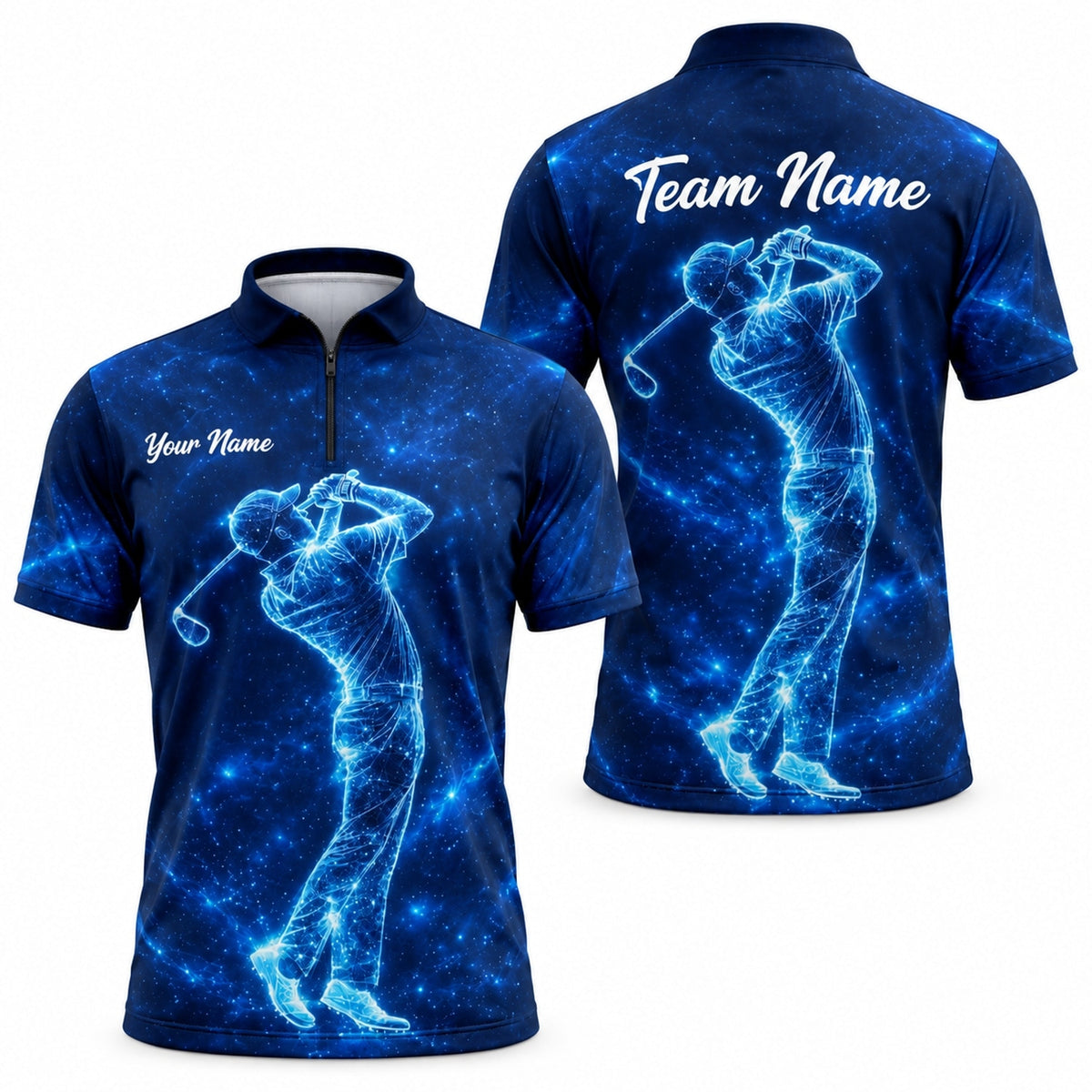 Neon Golfer Swing Silhouette Graphic Personalized Golf Polo Shirt Jersey Zip 1 4 Collar