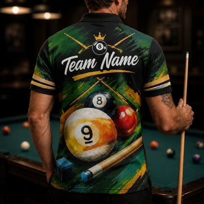 Nine Ball And 8 Ball Sport Personalized Billiard Polo Shirt Back View