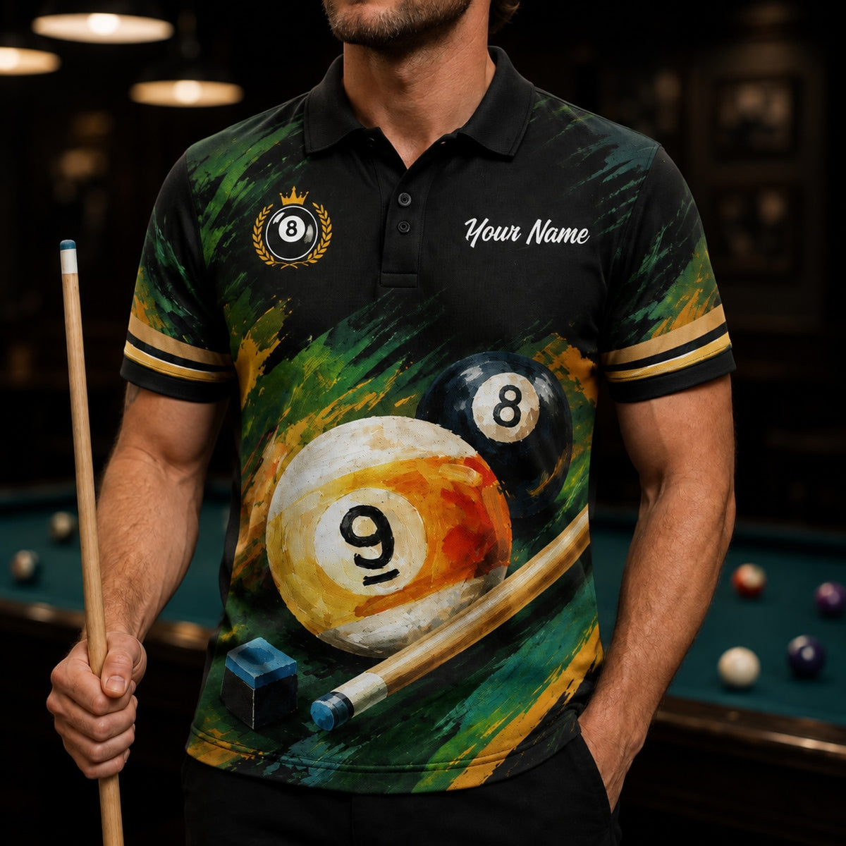 Nine Ball And 8 Ball Sport Personalized Billiard Polo Shirt Front View