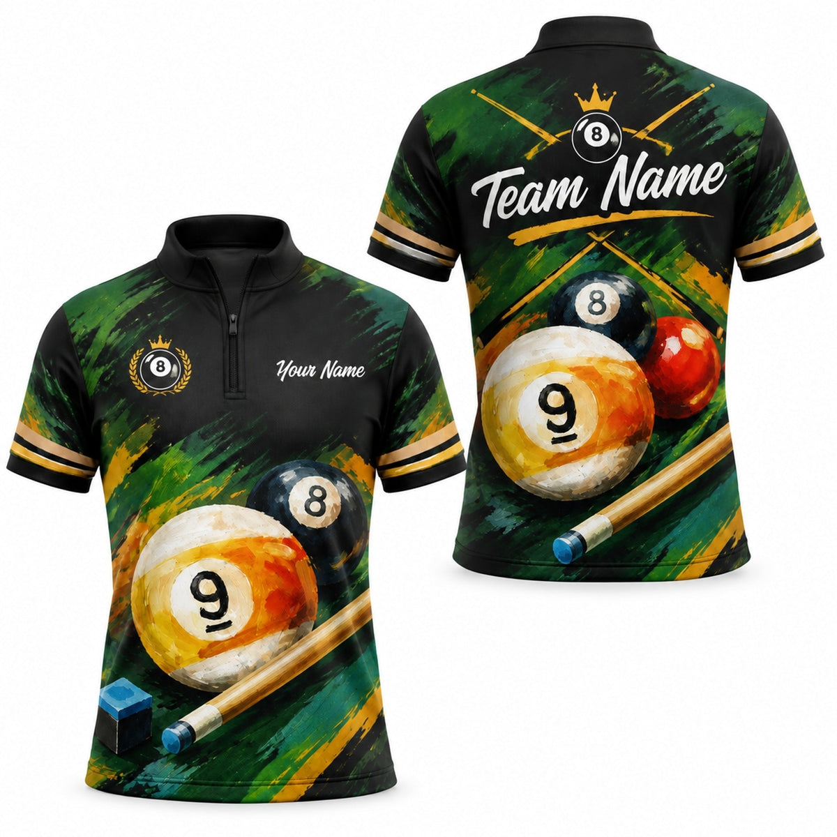 Nine Ball And 8 Ball Sport Personalized Billiard Polo Shirt Jersey Zip 1 4 Collar