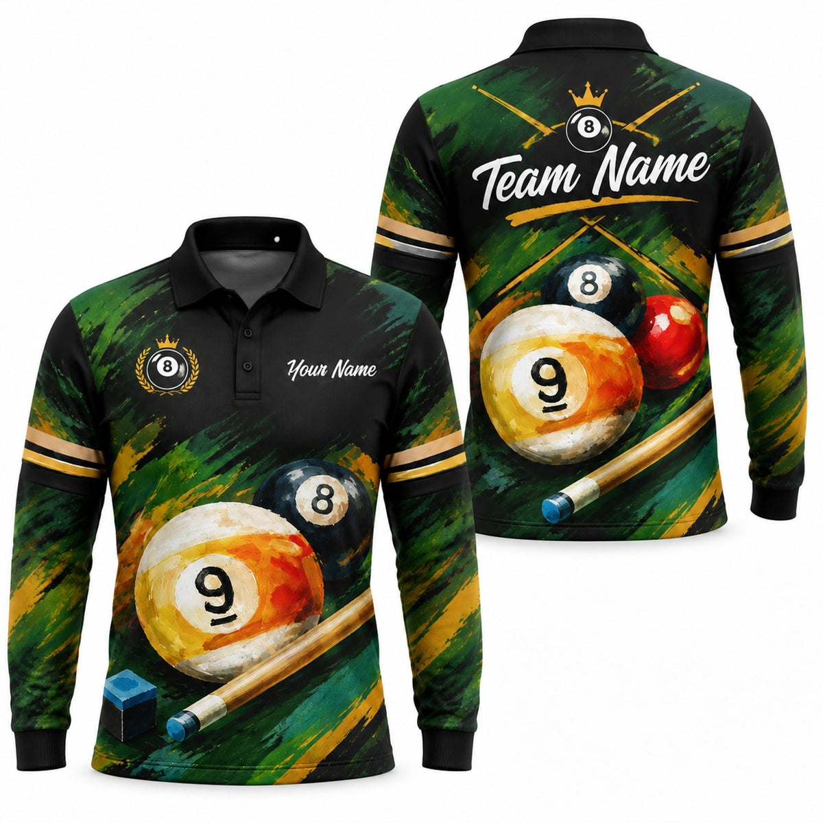 Nine Ball And 8 Ball Sport Personalized Billiard Polo Shirt Long Sleeve Polo