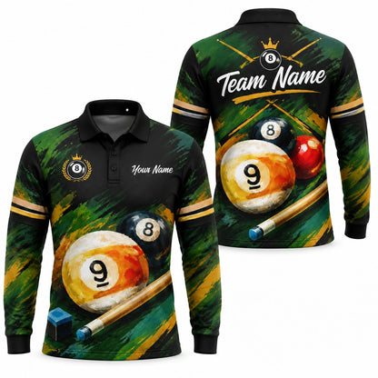 Nine Ball And 8 Ball Sport Personalized Billiard Polo Shirt Long Sleeve Polo