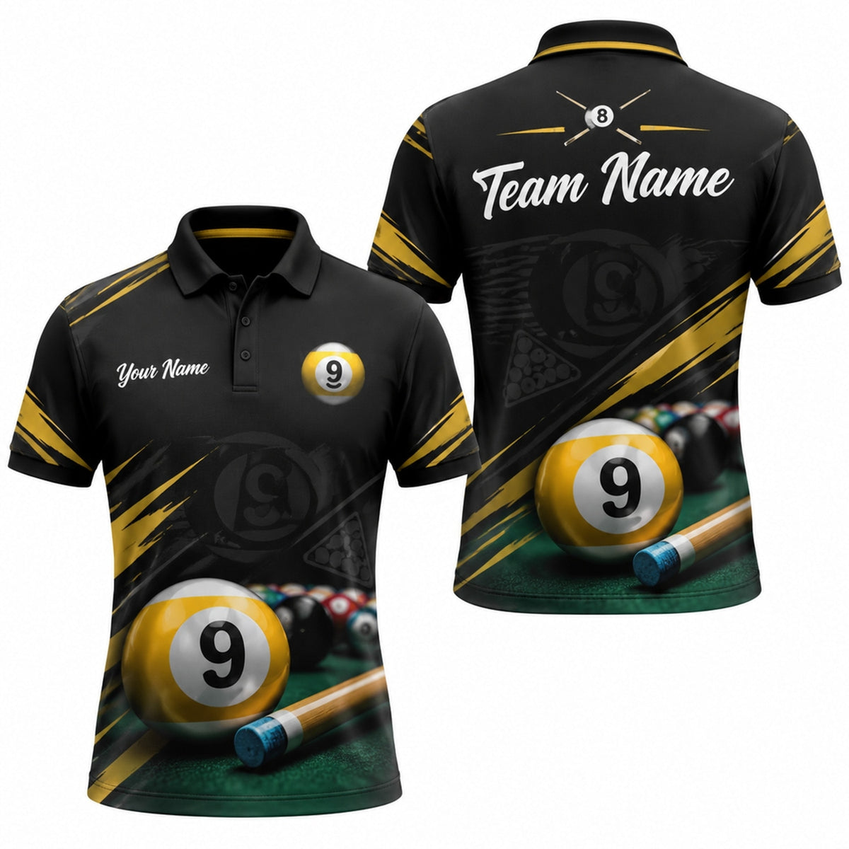 Nine Ball Cue Graphic Personalized Billiard Polo Shirt