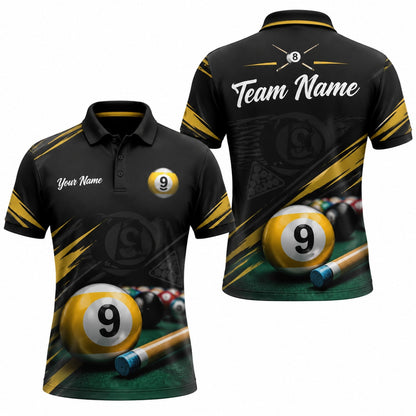 Nine Ball Cue Graphic Personalized Billiard Polo Shirt