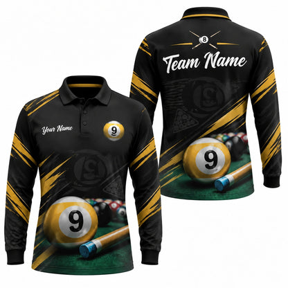Nine Ball Cue Graphic Personalized Billiard Polo Shirt Long Sleeve Polo