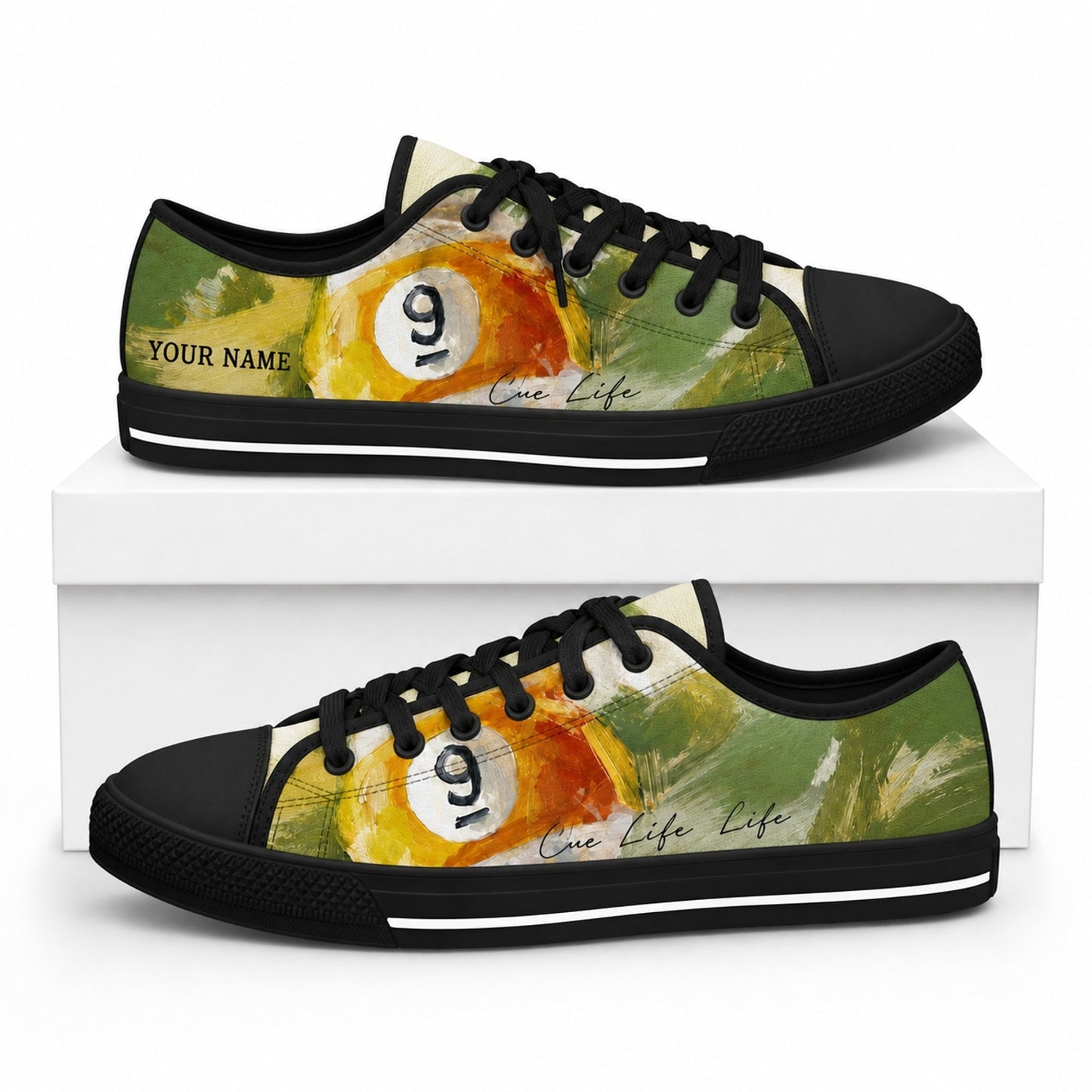 Nine Ball Pool Art Graphic Personalized Low Top Shoes Box Black