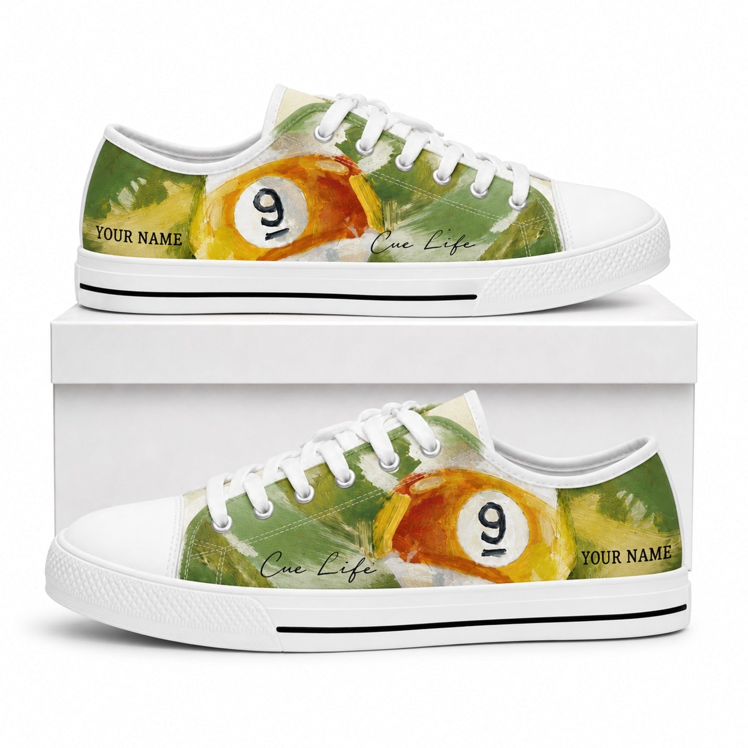 Nine Ball Pool Art Graphic Personalized Low Top Shoes Box White