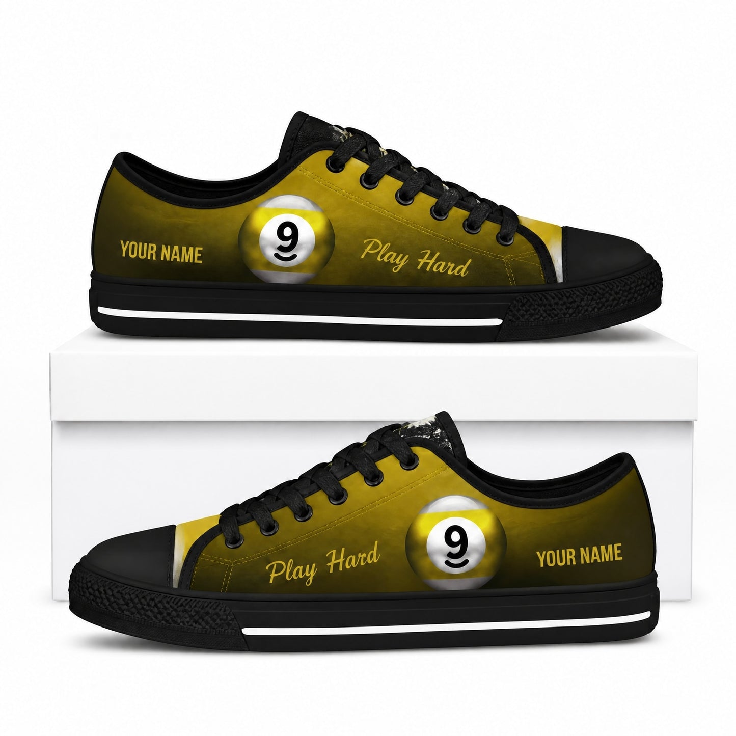 Nine Ball Pool Graphic Custom Low Top Shoes Box Black