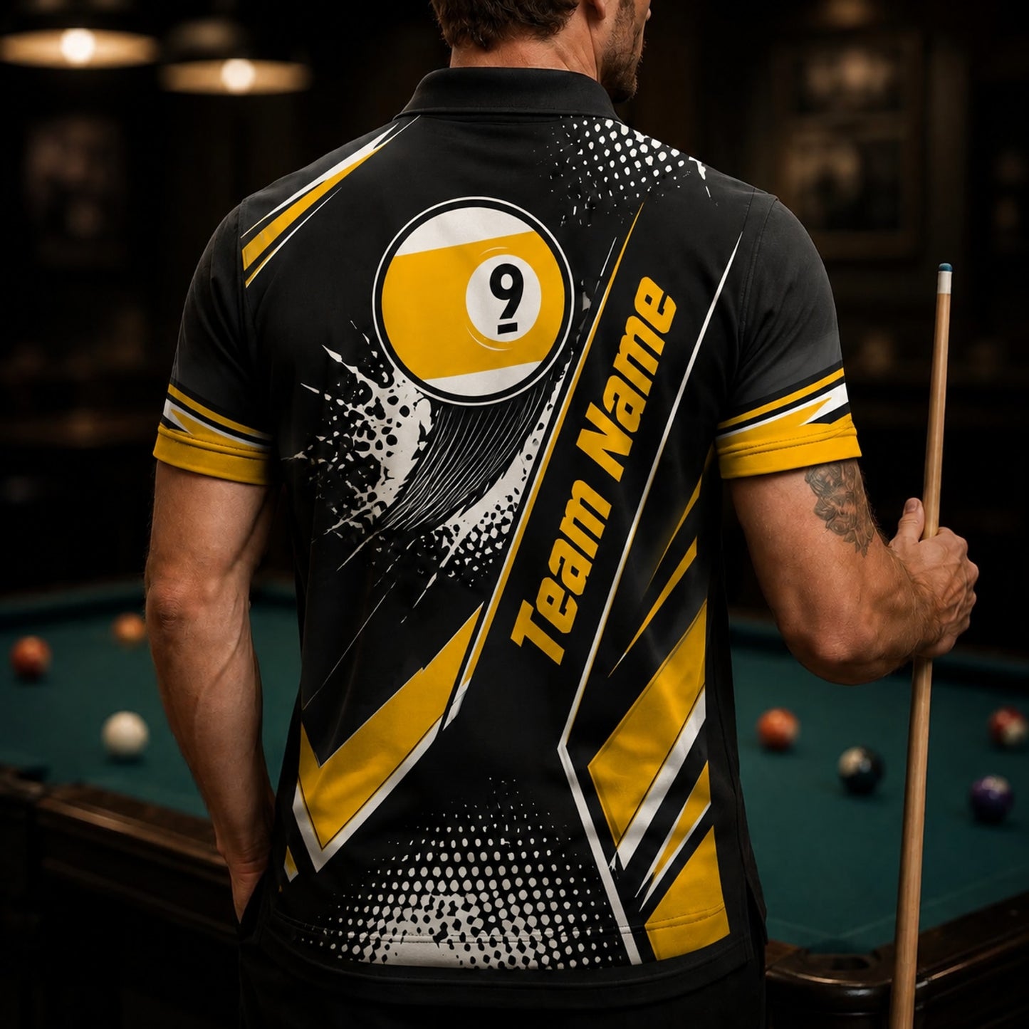 Nine Ball Splash Sport Personalized Billiard Polo Shirt Back View
