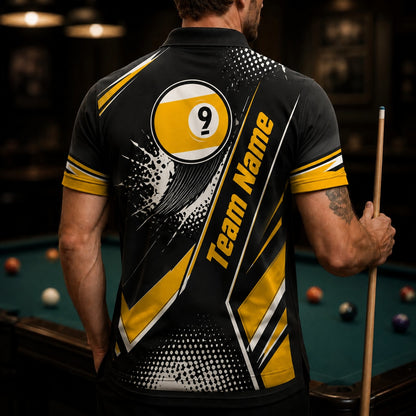 Nine Ball Splash Sport Personalized Billiard Polo Shirt Back View
