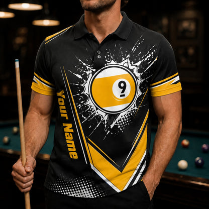 Nine Ball Splash Sport Personalized Billiard Polo Shirt Front View