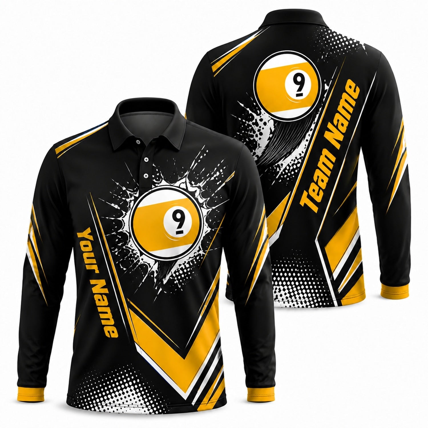 Nine Ball Splash Sport Personalized Billiard Polo Shirt Long Sleeve Polo