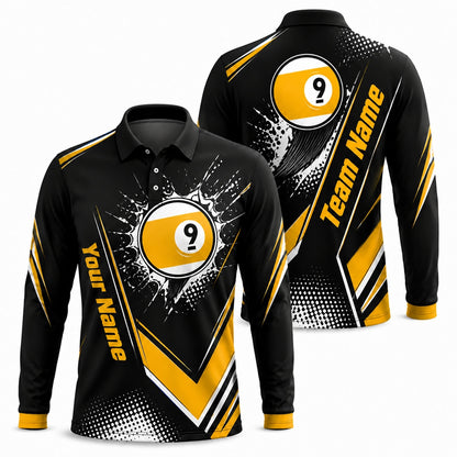 Nine Ball Splash Sport Personalized Billiard Polo Shirt Long Sleeve Polo
