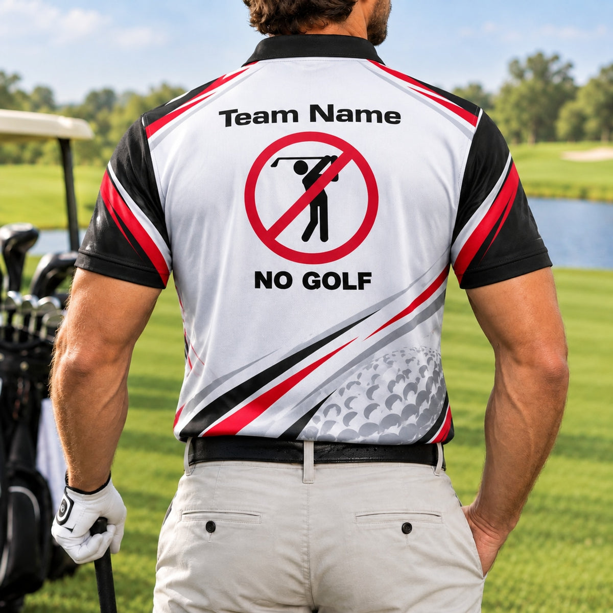 No Golf Sign Sport Personalized Golf Polo Shirt Back View