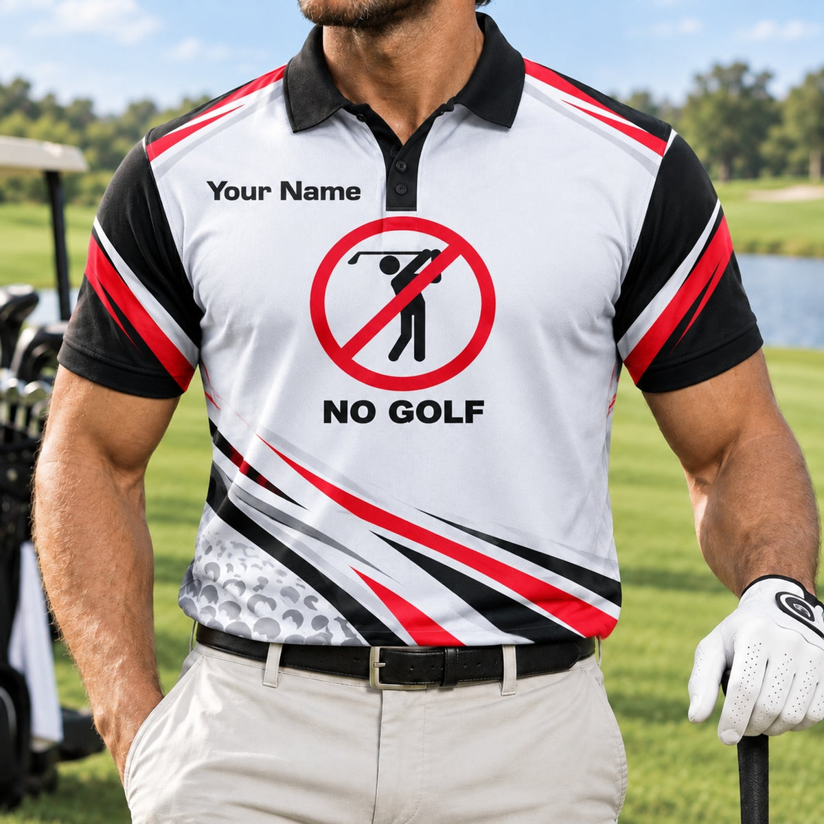 No Golf Sign Sport Personalized Golf Polo Shirt Front View