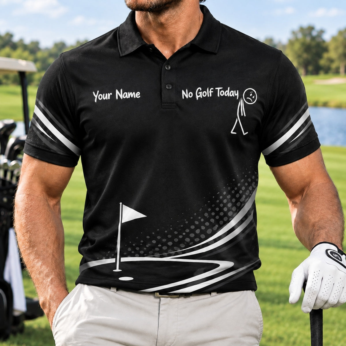 No Golf Today Golf Humor Personalized Golf Polo Shirt Front View
