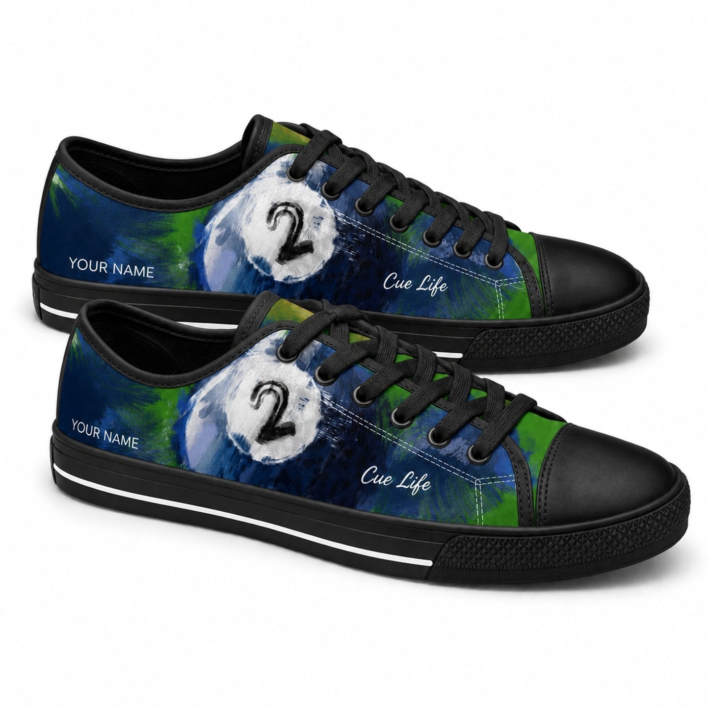 Number 2 Eight Ball Graphic Personalized Low Top Shoes Black Shoes