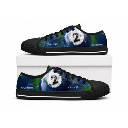 Number 2 Eight Ball Graphic Personalized Low Top Shoes Box Black