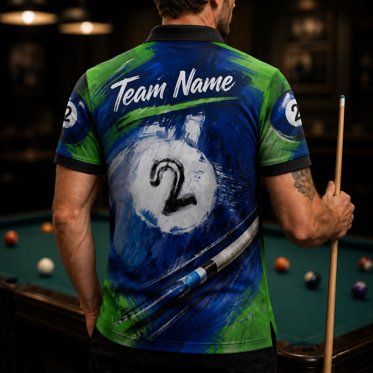 Number 2 Pool Ball Sport Custom Billiard Polo Shirt Back View