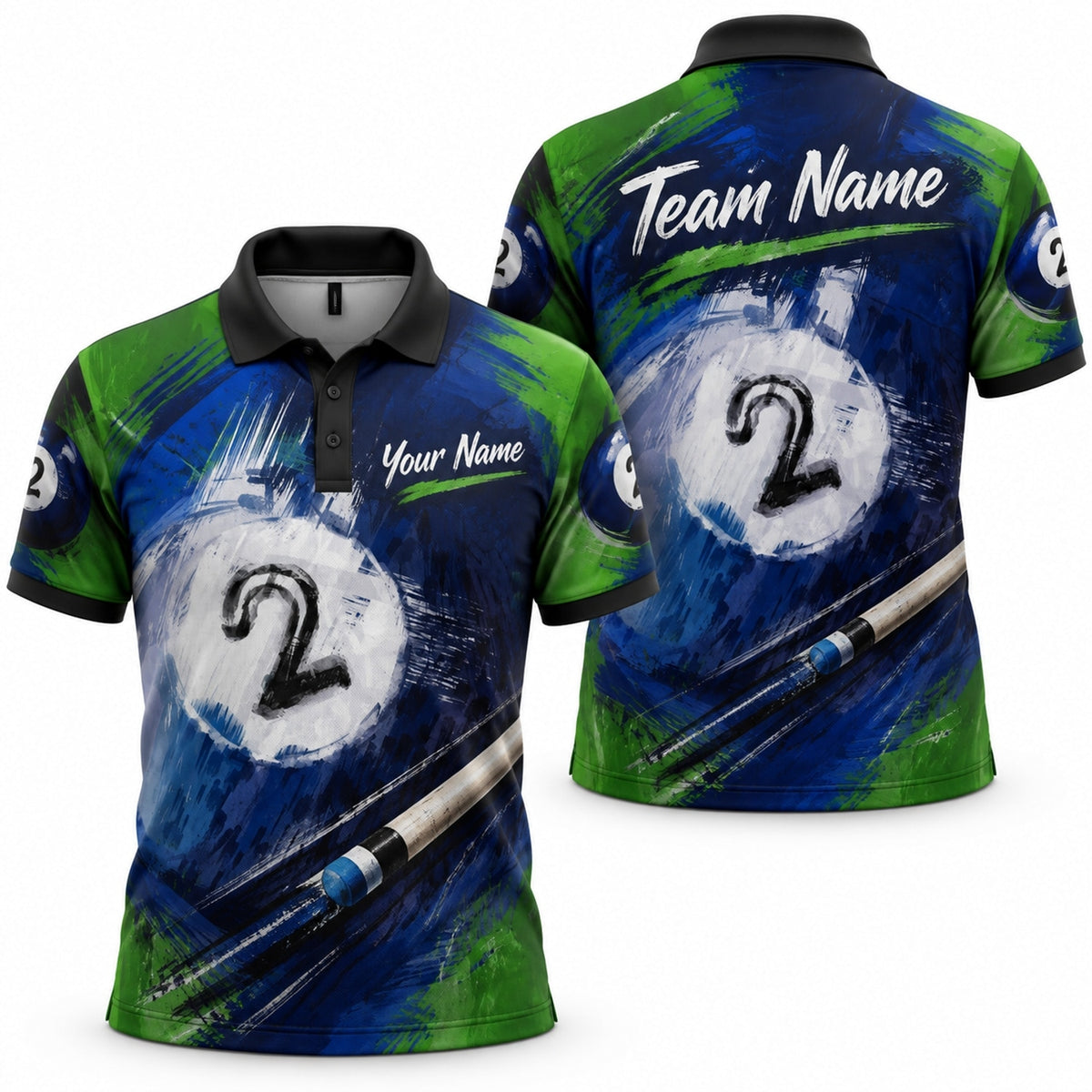 Number 2 Pool Ball Sport Custom Billiard Polo Shirt