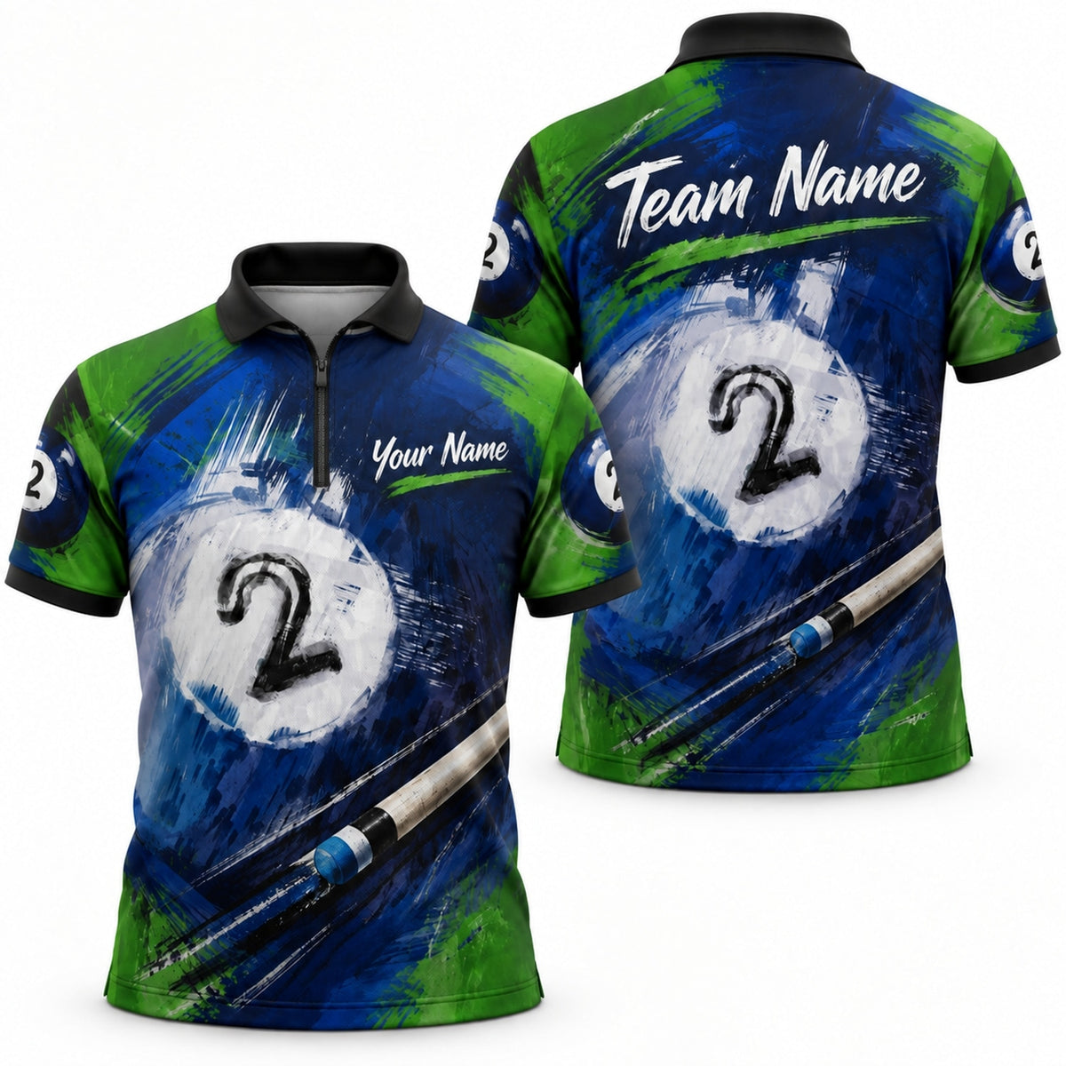 Number 2 Pool Ball Sport Custom Billiard Polo Shirt Jersey Zip 1 4 Collar