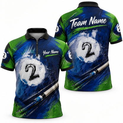 Number 2 Pool Ball Sport Custom Billiard Polo Shirt Jersey Zip 1 4 Collar