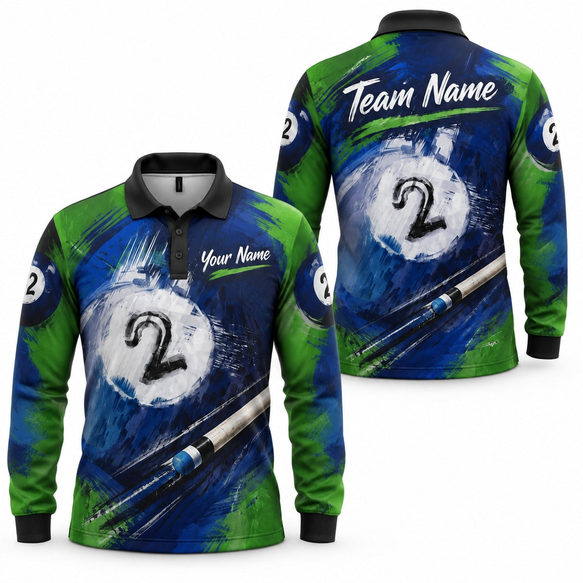 Number 2 Pool Ball Sport Custom Billiard Polo Shirt Long Sleeve Polo