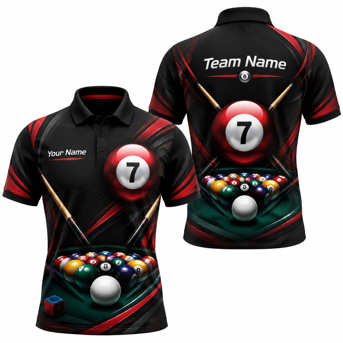 Number 7 Pool Ball Sport Personalized Billiard Polo Shirt
