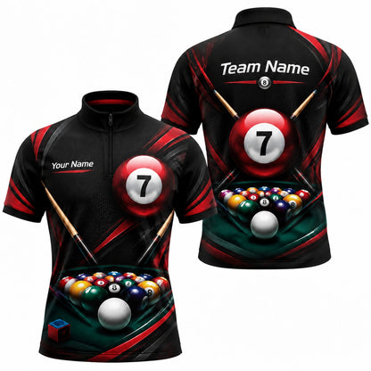 Number 7 Pool Ball Sport Personalized Billiard Polo Shirt Jersey Zip 1 4 Collar