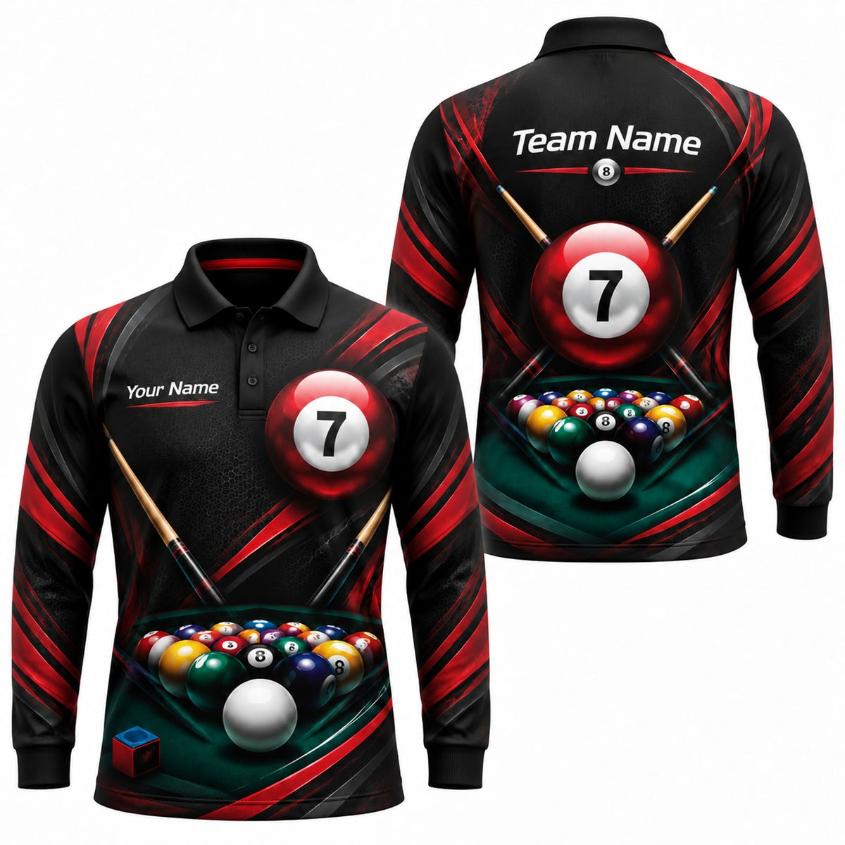Number 7 Pool Ball Sport Personalized Billiard Polo Shirt Long Sleeve Polo