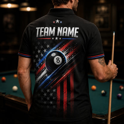Patriotic 8 Ball Team Custom Billiard Polo Shirt Back View
