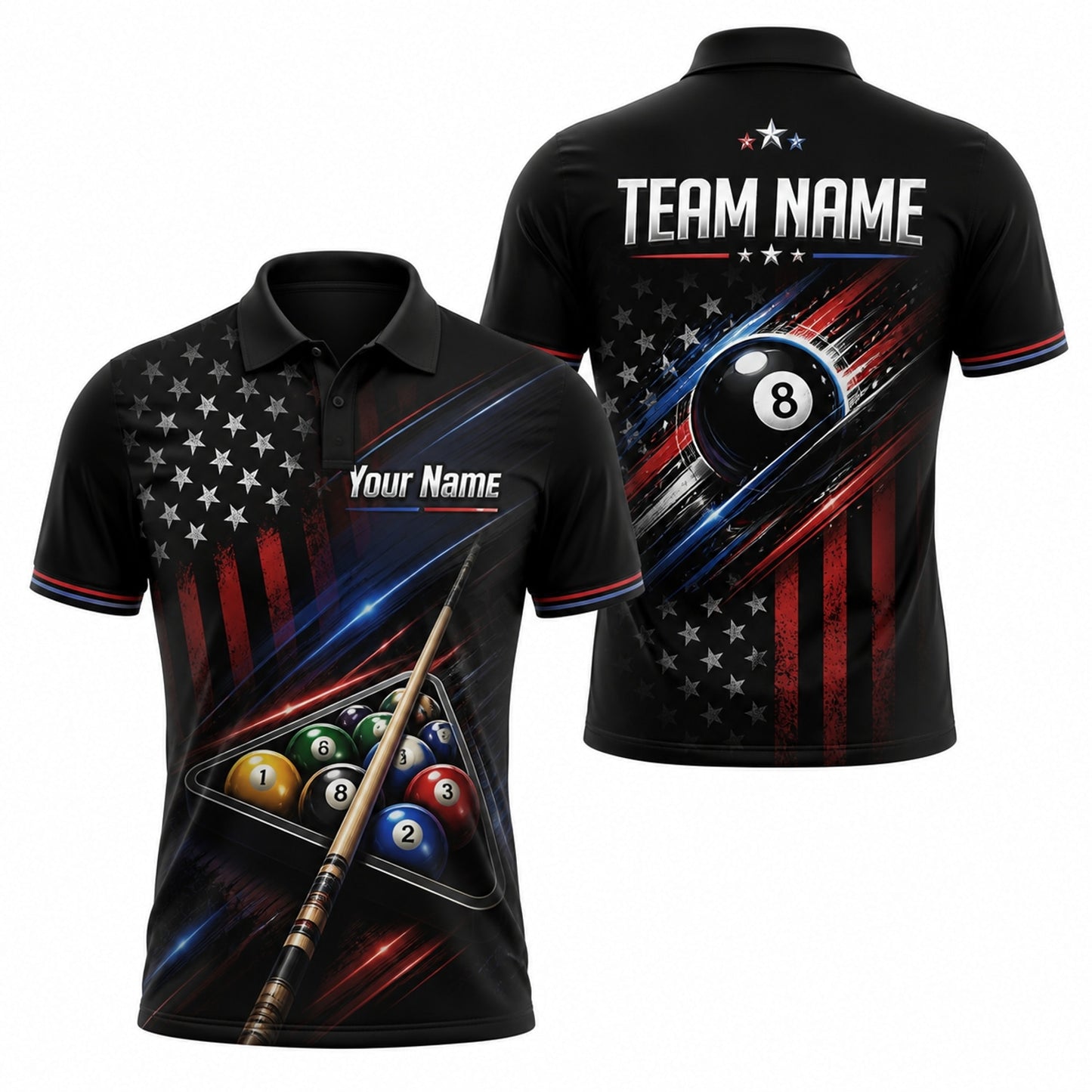 Patriotic 8 Ball Team Custom Billiard Polo Shirt