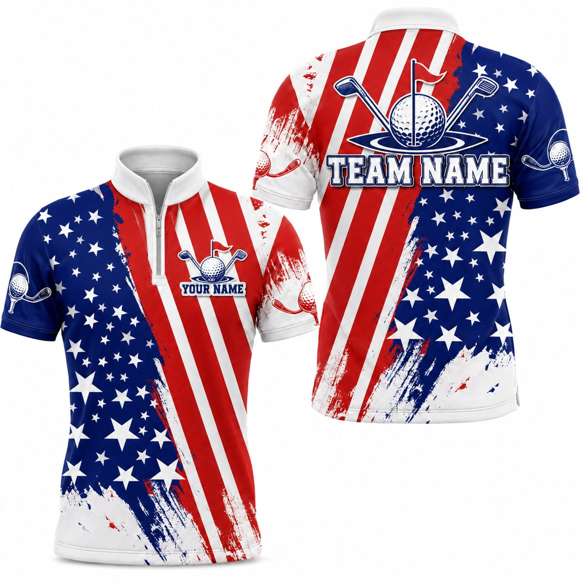 Patriotic Golf Ball Emblem Sport Personalized Golf Polo Shirt Jersey Zip 1 4 Collar