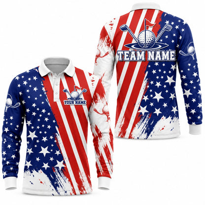 Patriotic Golf Ball Emblem Sport Personalized Golf Polo Shirt Long Sleeve Polo