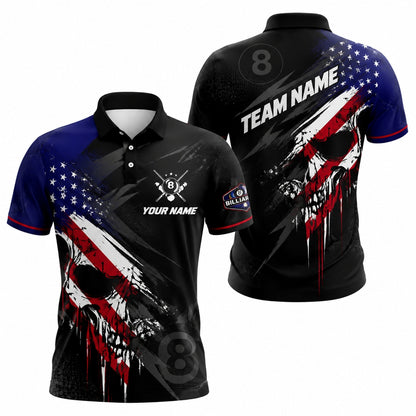 Patriotic Skull 8 Ball Sport Personalized Billiard Polo Shirt