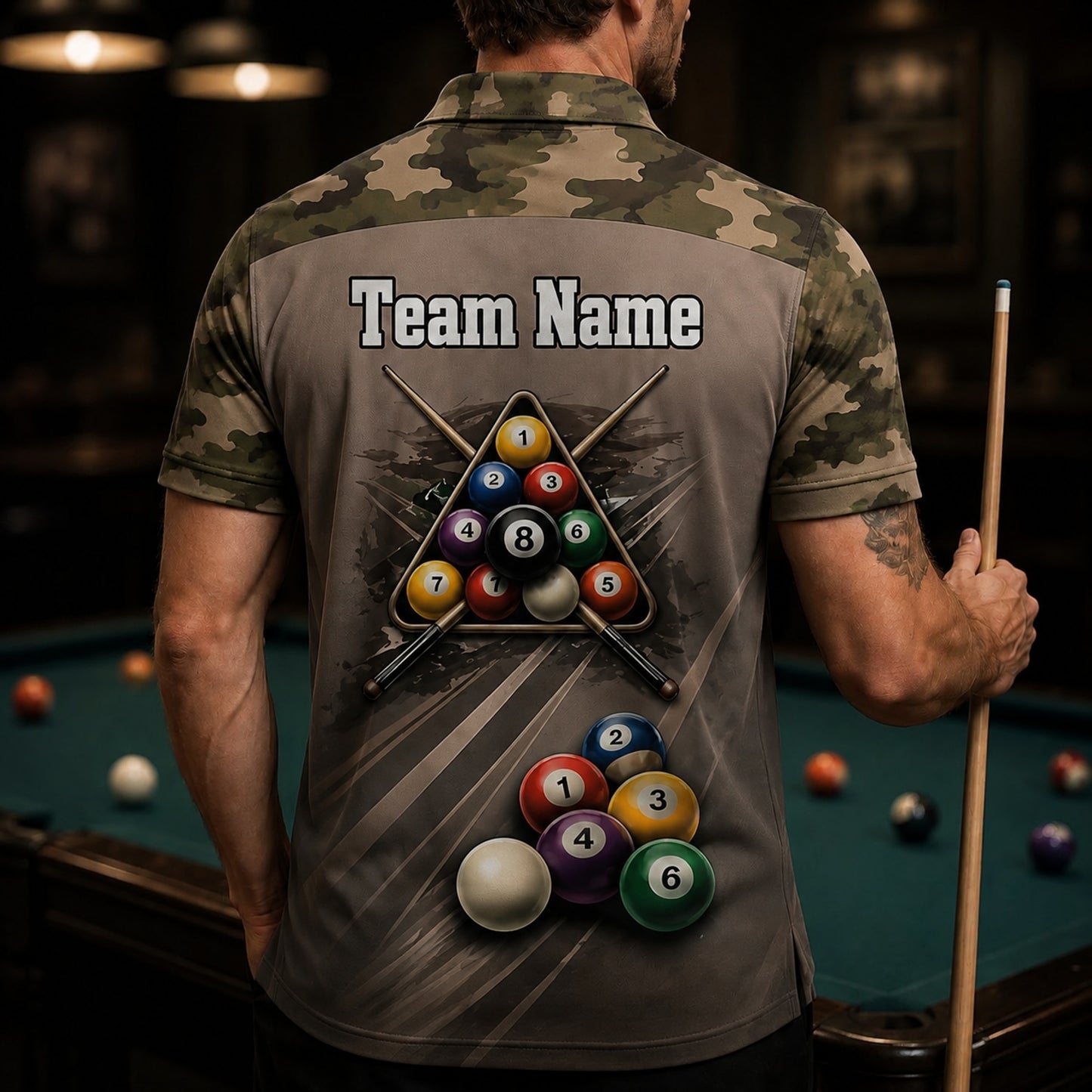 Personalized Pool Ball Rack Sport Billiard Polo Shirt Back View