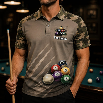 Personalized Pool Ball Rack Sport Billiard Polo Shirt Front View