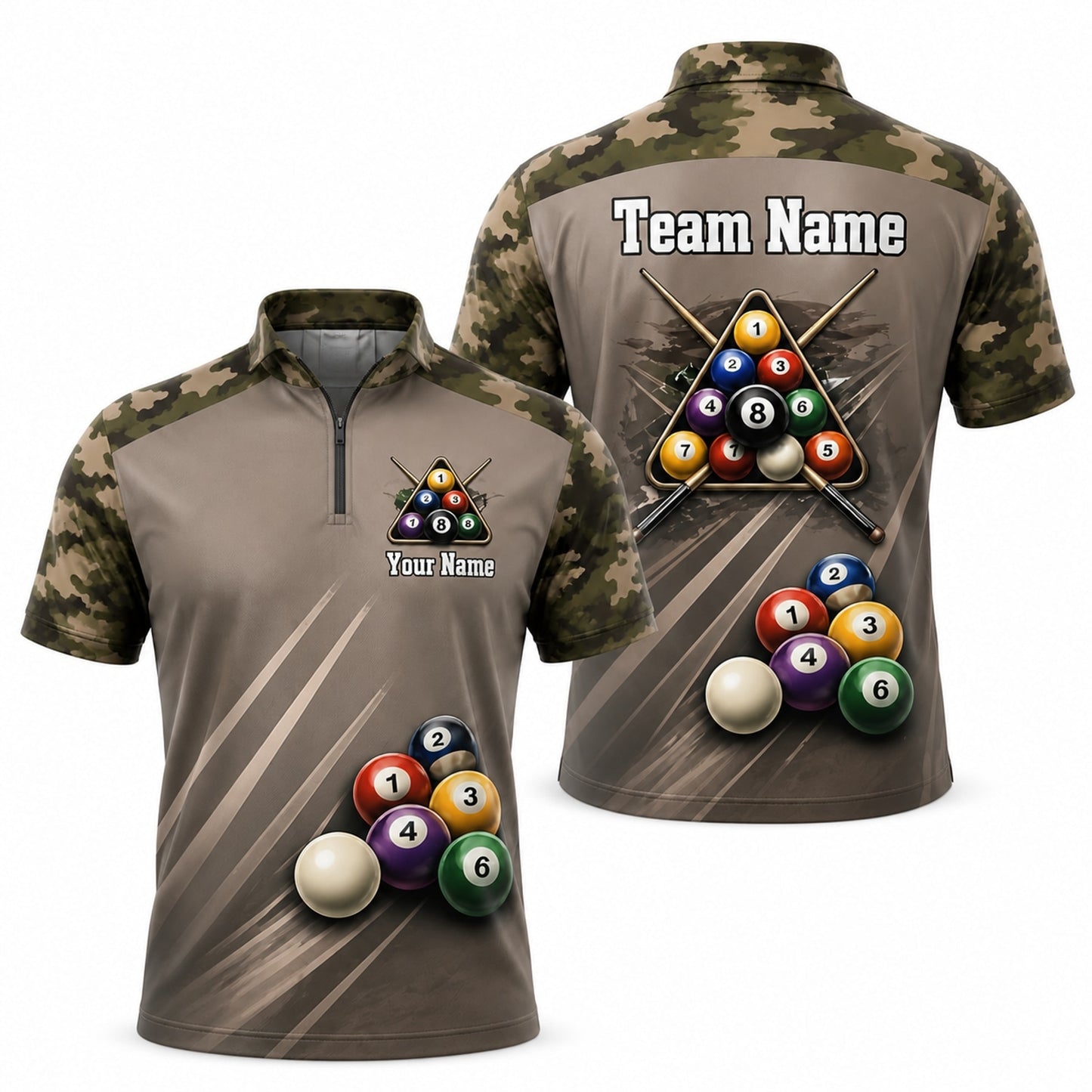 Personalized Pool Ball Rack Sport Billiard Polo Shirt Jersey Zip 1 4 Collar