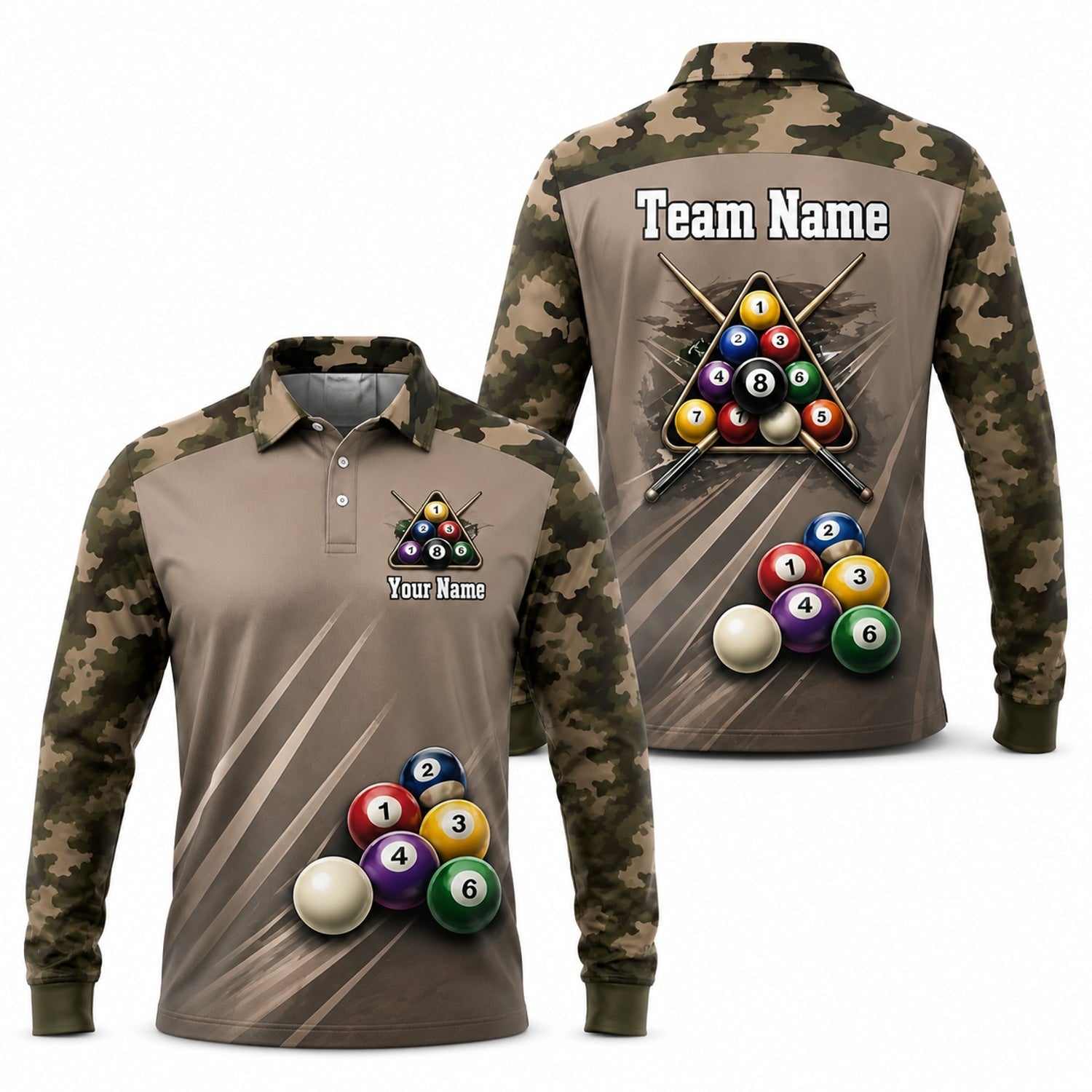 Personalized Pool Ball Rack Sport Billiard Polo Shirt Long Sleeve Polo