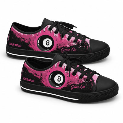 Pink Flaming Eight Ball Graphic Personalized Low Top Shoes Black Shoes
