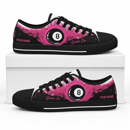 Pink Flaming Eight Ball Graphic Personalized Low Top Shoes Box Black