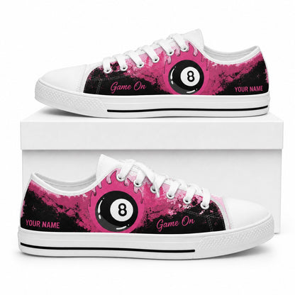 Pink Flaming Eight Ball Graphic Personalized Low Top Shoes Box White