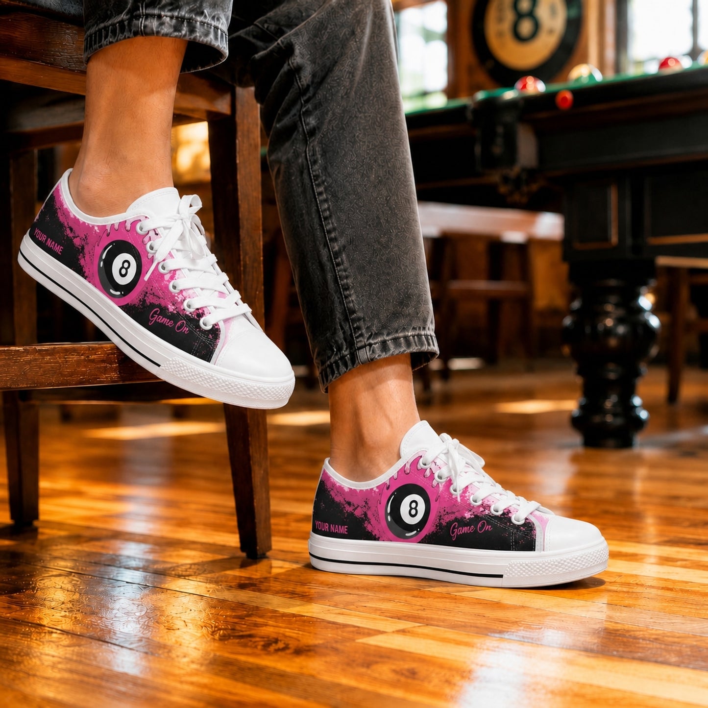 Pink Flaming Eight Ball Graphic Personalized Low Top Shoes Life Style