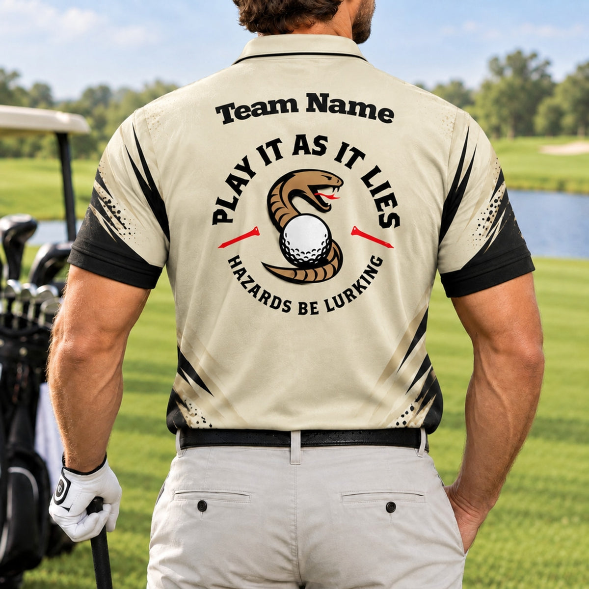 Play It As It Lies Golf Humor Personalized Golf Polo Shirt Back View